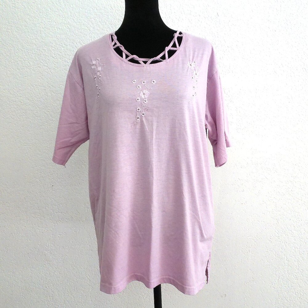 By Joseph, Purple T-shirt with floral embroidery details